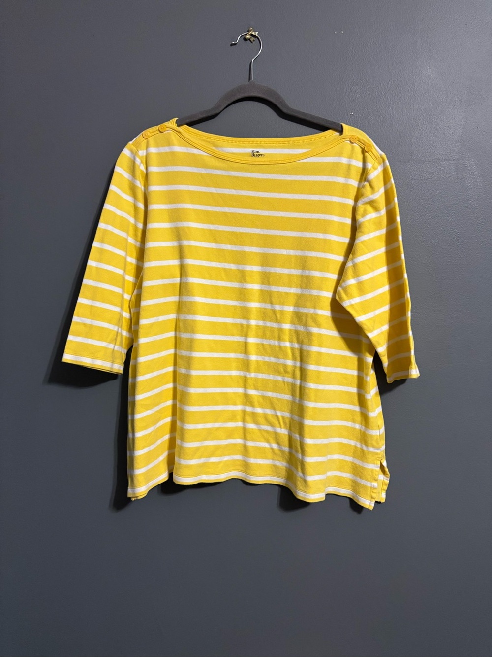 Kim Roger’s “perfectly soft” 100% cotton yellow and white striped top size 1X